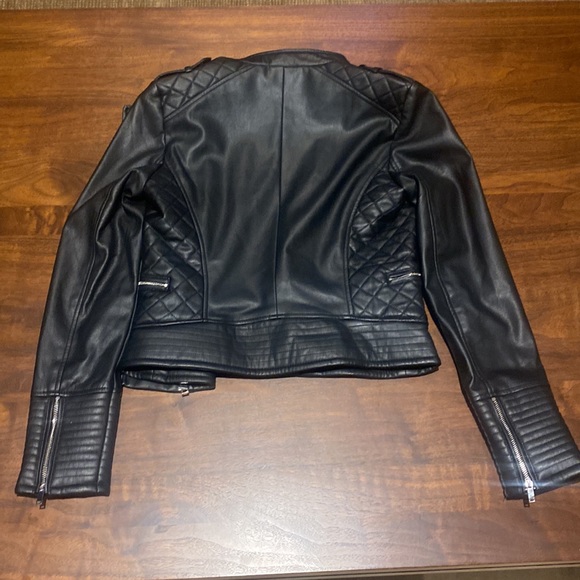 Zara Vegan Leather Moto Jacket Size M Black - Picture 3 of 3